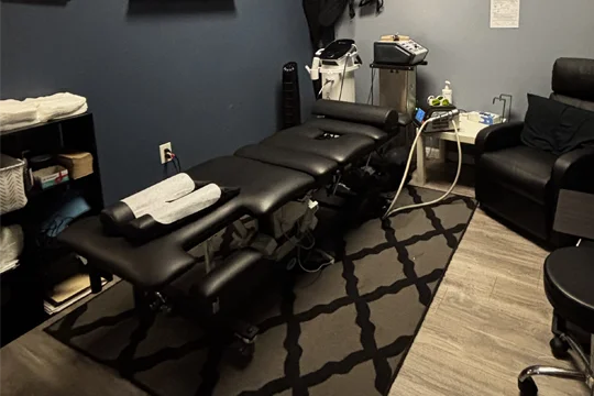 An adjustment table and other treatment equipment in a treatment room