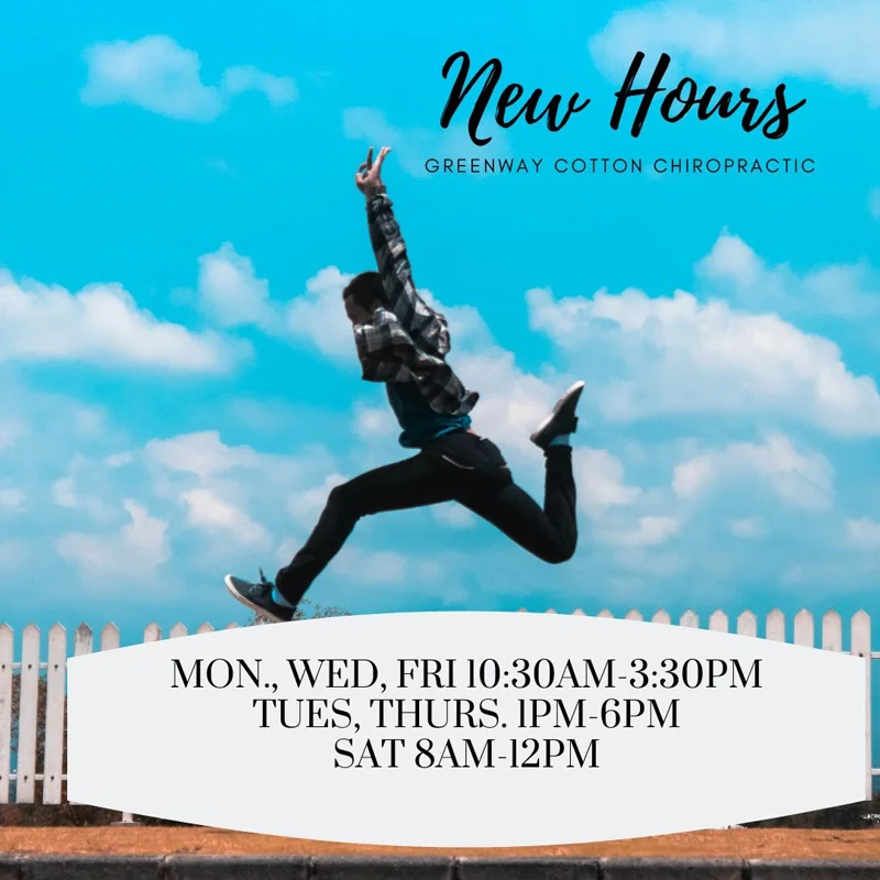 A graphic of a man leaping for joy, advertising new office hours